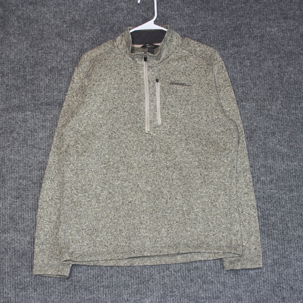 Eddie Bauer Sweater Mens M Oatmeal Gray Radiators 1/4 Zip Pullover Pocket